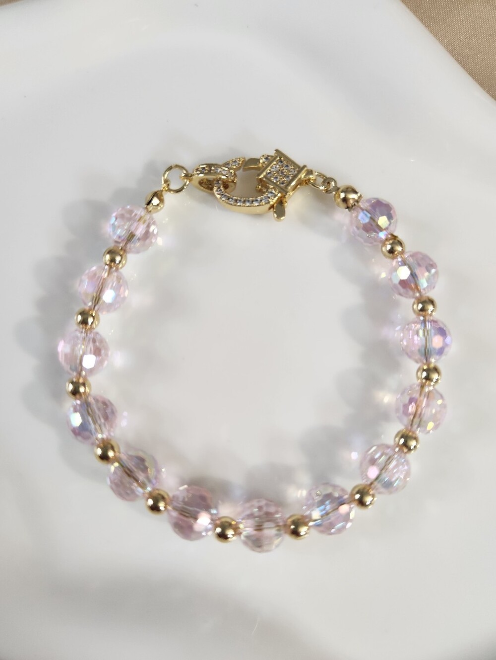 Handmade Pink Crystal Beaded Bracelet